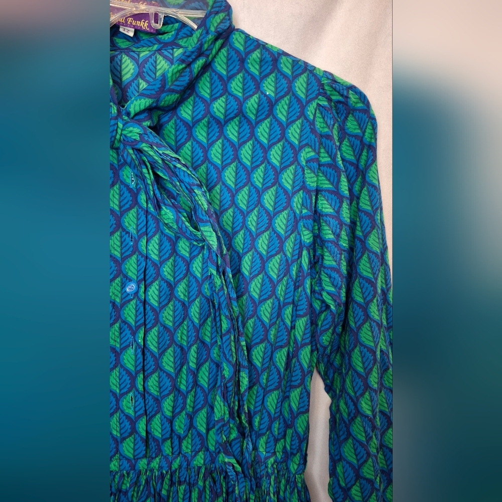 Afrofunkk is Tribal Funkk Blue Green Long Sleeve Dress Size 12 Womens - Picture 5 of 14